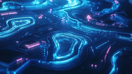 Abstract AI Network in Neon Blue Lights