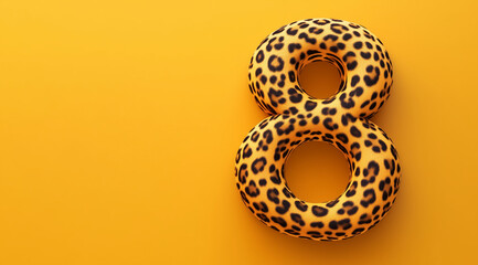 8 March, International Women's Day, number eight leopard print on a yellow background, with space for text, created with Generative AI technology