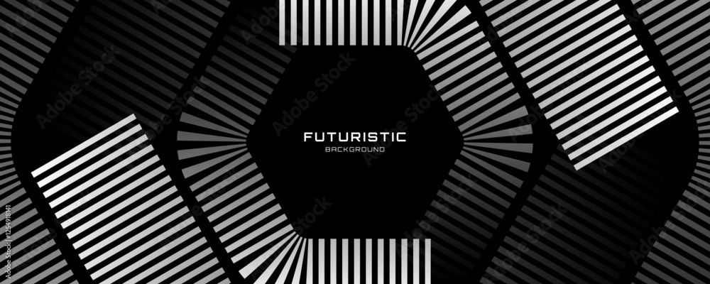 Poster 3d silver lines techno abstract background overlap layer on dark space with hexagons effect decorati