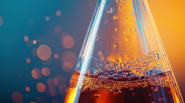 Abstract Close-Up of Erlenmeyer Flask with Bubbles