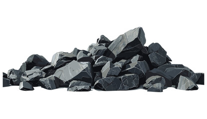 Black rocks stones pile 3D render, PNG transparent backgrounds, vector illustration, ground bottom cutout, rock cluster, landscape stones, crushed gravel, construction material © aura studio