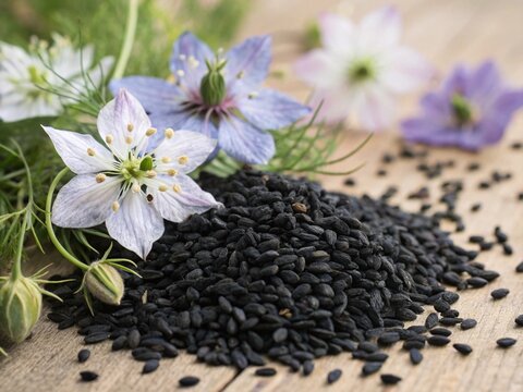 Black cumin seed with flowers