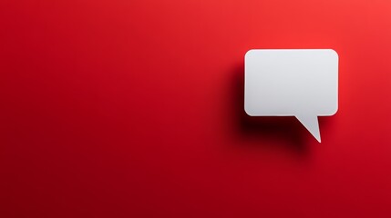 Fototapeta premium Red background with a square paper speech bubble. White empty chat icon. Free space for text. Internet communication theme. 