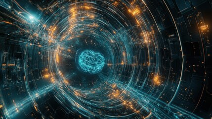 Obraz premium Futuristic Neural Network in Biometric AI Visualization