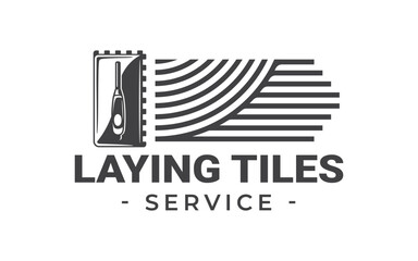 Trowel vintage logo isolated on white background. Laying tiles symbol. Trowel and cementitious adhesive texture. Vector illustration