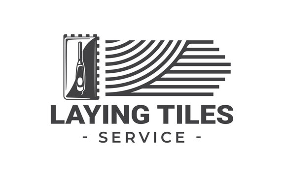 Trowel vintage logo isolated on white background. Laying tiles symbol. Trowel and cementitious adhesive texture. Vector illustration