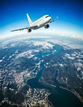 Avi&otilde;es, viagens internacionais e volta ao mundo. Avi&atilde;o de passageiros e fundo da terra. Miniaturas e banners.