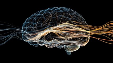 Conceptual image showing a brain with streams of energy