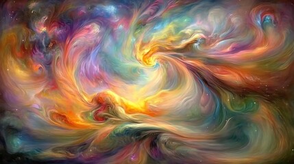 Fototapeta premium Colorful Cosmic Swirls a Symphony of Celestial Hues and Dynamic Energy in Imaginative Abstract Art