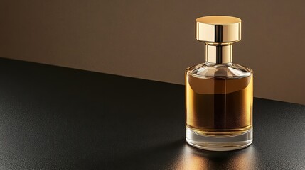 Modern cognac ad featuring bold typography beside a sleek bottle on a glossy black surface with spotlight reflections 