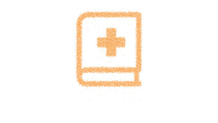 Icon book medical is made of yellow grains of sand. Some grains of sand fall down. Transparent background. Black
