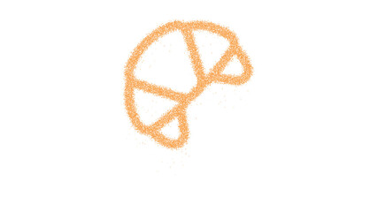 Icon croissant is made of yellow grains of sand. Some grains of sand fall down. Transparent background. Black