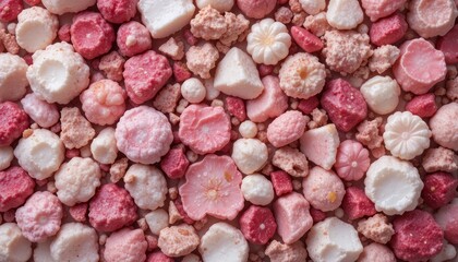 Close up of pink, red and white beans in the background