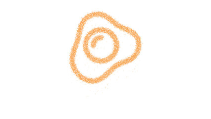 Icon egg fried is made of yellow grains of sand. Some grains of sand fall down. Transparent background. Black