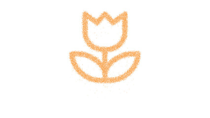 Icon flower tulip is made of yellow grains of sand. Some grains of sand fall down. Transparent background. Black