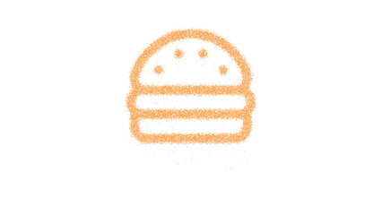 Icon hamburger is made of yellow grains of sand. Some grains of sand fall down. Transparent background. Black