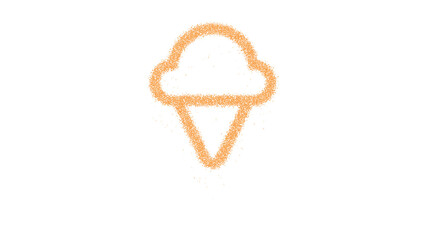 Icon ice cream is made of yellow grains of sand. Some grains of sand fall down. Transparent background. Black