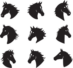 Horse head vector silhouettes black and white