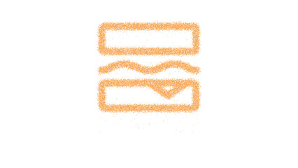 Icon sandwich is made of yellow grains of sand. Some grains of sand fall down. Transparent background. Black