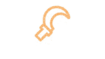 Icon sickle is made of yellow grains of sand. Some grains of sand fall down. Transparent background. Black