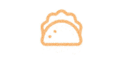 Icon taco is made of yellow grains of sand. Some grains of sand fall down. Transparent background. Black