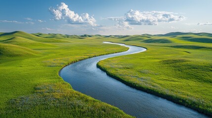 Fototapeta premium Serene River Winding Through Lush Meadows