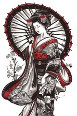 Obraz premium Tattoo illustration of a geisha clothing apparel fashion.