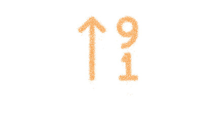 Icon sort numeric up is made of yellow grains of sand. Some grains of sand fall down. Transparent background. Black
