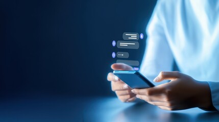 A person interacts with chatbot technology on a smartphone, representing AI Agents, AI Assistant, and digital customer support