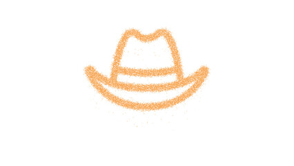 Icon hat cowboy is made of yellow grains of sand. Some grains of sand fall down. Transparent background. Black