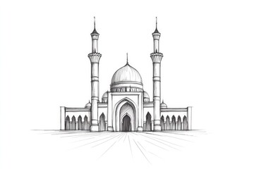 Naklejka premium Majestic mosque with intricate minarets, symbolizing faith and c