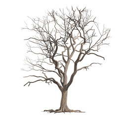 Obraz premium Dry tree, vector illustration, leafless tree, cut-out background, barren branches, isolated tree design, nature silhouette, minimalist tree art, environment concept, eco design