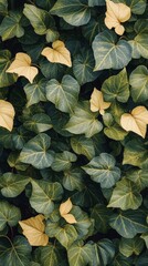 Green and yellow ivy leaves covering the ground in a lush natural setting during daylight hours
