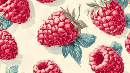 Fresh raspberries illustrated for food projects, showcasing ripe, natural fruit with rich texture and colors, ideal for culinary artwork, book illustration.