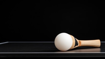 White massage ball on dark surface, black background, relaxation