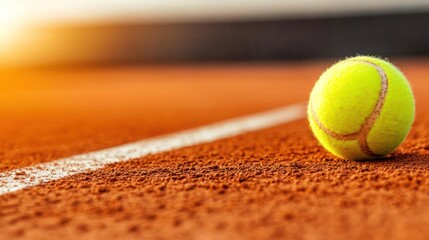 Tennis Ball On Orange Court In Sunlight