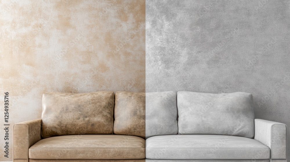 Poster Dusty furniture surface compared to clean shiny one highlighting the importance of regular cleaning routines. Generative AI
