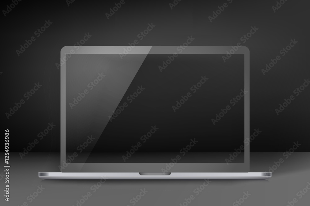 Poster Modern notebook with empty screen. 3d vector mockup