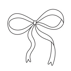 Cute bow with long ribbon. Black contour line outline hand drawn illustration. Simple minimalist black and white vector element isolated on white background