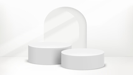 Product design podium in bright interior. 3d vector template for product design