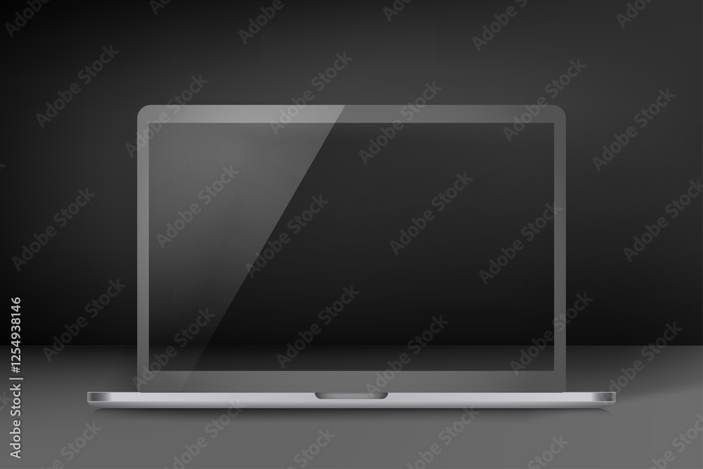 Poster Modern notebook with empty screen. 3d vector mockup