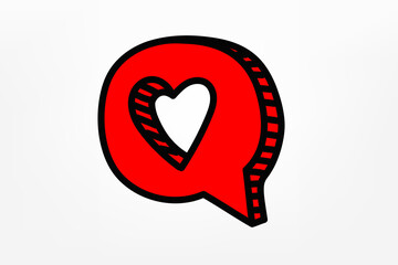 Speech cloud with heart hole. Vector doodle illustration