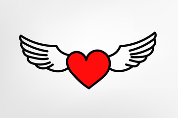 Red heart with wings isolated on white background. vector illustration