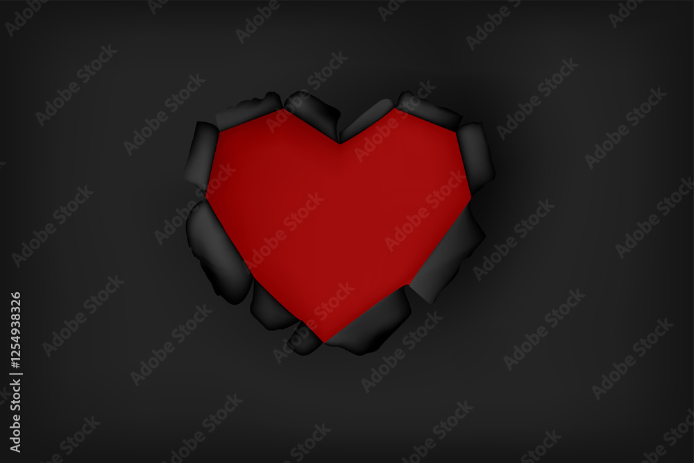 Poster Valentine heart of torn paper. 3d vector illustration with copy space
