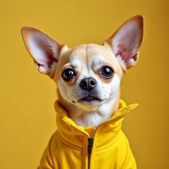 Chihuahua with Big Eyes and Yellow Jacket Generative AI