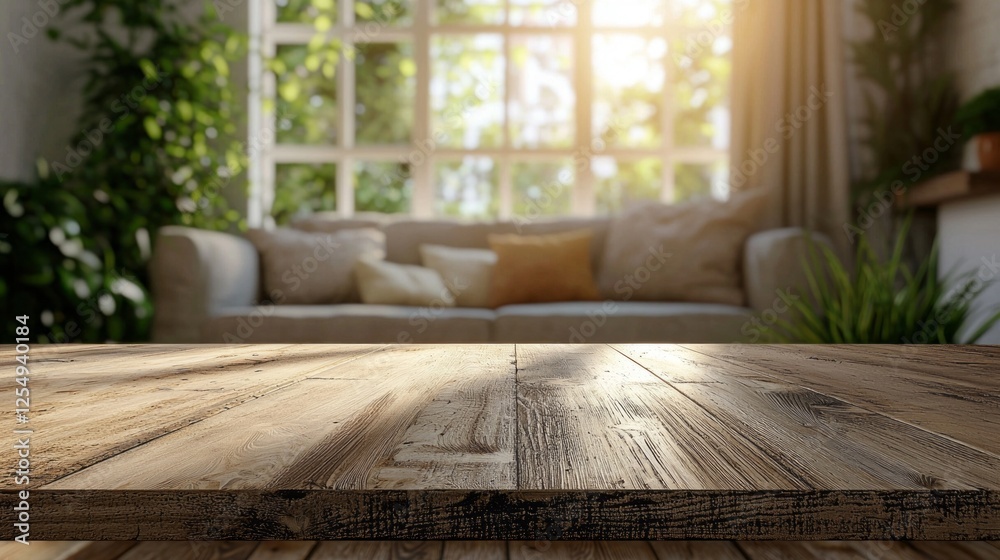 Aufkleber a rustic wooden table catches sunlight, inviting visitors to a warm and inviting living room filled 