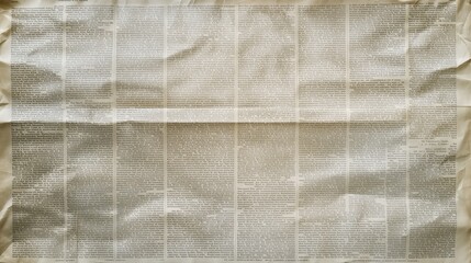 Wrinkled newspaper page texture faint text aged paper background. AI generated