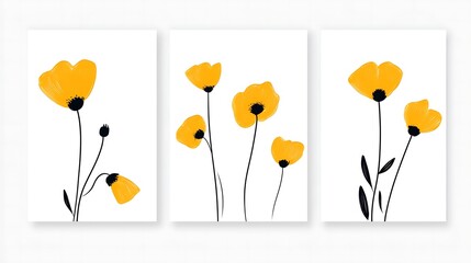 Three minimalist yellow flower prints.