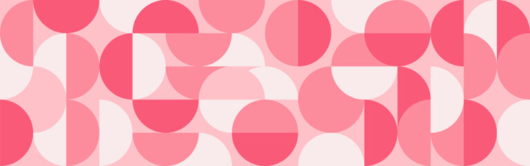 Pink geometric seamless pattern, squares and circles in Scandinavian style. Red figures with abstract ornament for packaging, cover or tile.