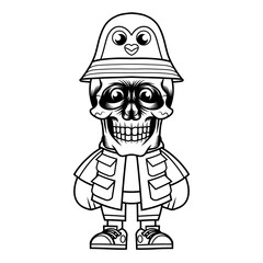 Mascot character design cartoon penguin hat outline